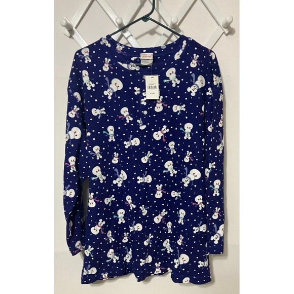 Disney Store Women’s  L/XL Blue Thermal Mickey Mouse Snowman Pajama Top Only NWT - Picture 1 of 6